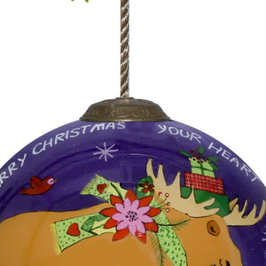 Christmas Moose Walking Hand Painted Mouth Blown Glass Ornament - Montana Home & Kitchen Co.