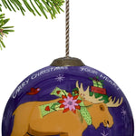 Christmas Moose Walking Hand Painted Mouth Blown Glass Ornament - Montana Home & Kitchen Co.