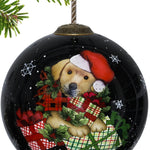 Christmas Puppy with Presents Hand Painted Mouth Blown Glass Ornament - Montana Home & Kitchen Co.