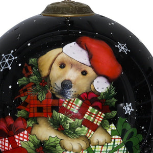 Christmas Puppy with Presents Hand Painted Mouth Blown Glass Ornament - Montana Home & Kitchen Co.