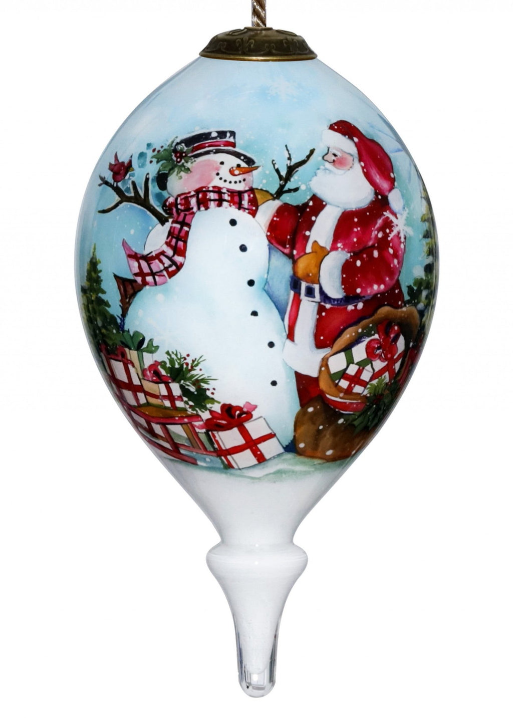 Christmas Santa and Snowman Hand Painted Mouth Blown Glass Ornament - Montana Home & Kitchen Co.