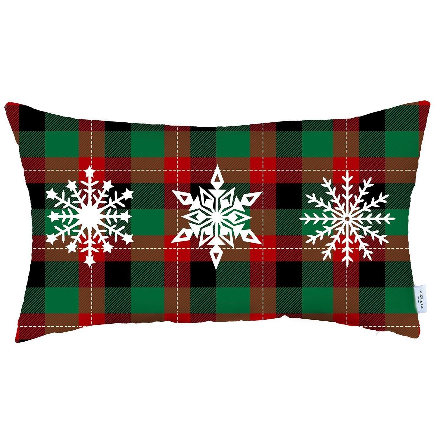 Christmas Snowflake Trio Plaid Lumbar Pillow Cover - Montana Home & Kitchen Co.