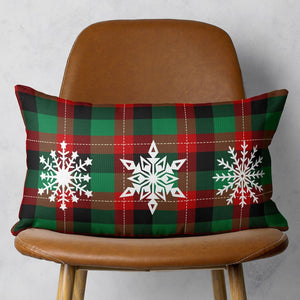 Christmas Snowflake Trio Plaid Lumbar Pillow Cover - Montana Home & Kitchen Co.