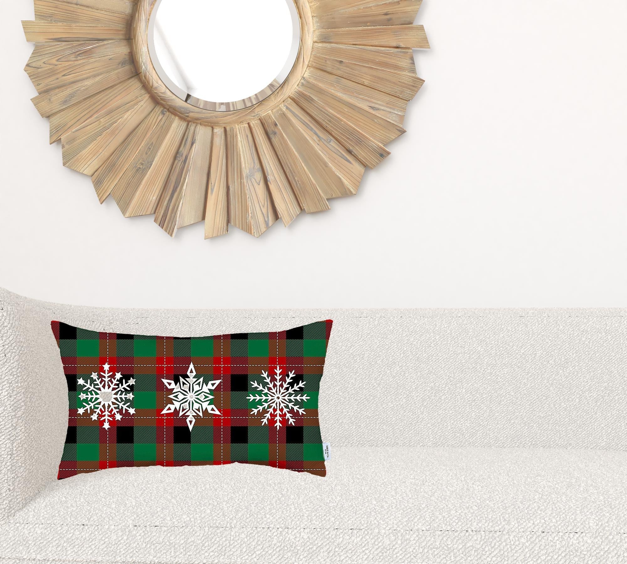 Christmas Snowflake Trio Plaid Lumbar Pillow Cover - Montana Home & Kitchen Co.