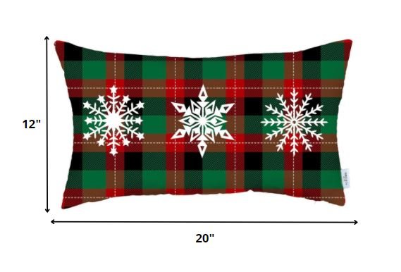 Christmas Snowflake Trio Plaid Lumbar Throw Pillow - Montana Home & Kitchen Co.