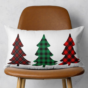 Christmas Tree Trio Plaid Lumbar Pillow Cover - Montana Home & Kitchen Co.