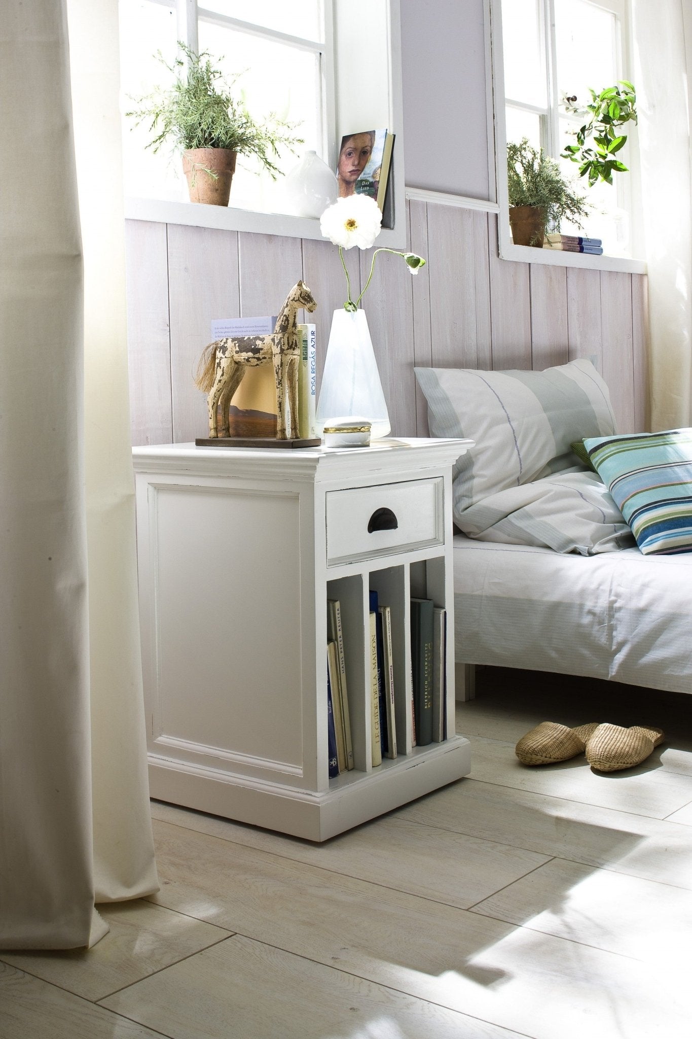 Classic White Nightstand With Dividers - Montana Home & Kitchen Co.