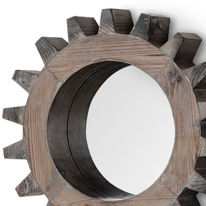 Cog 17" Round Natural Wood Frame Wall Mirror - Montana Home & Kitchen Co.