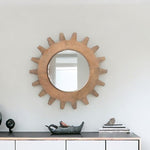 Cog 17" Round Walnut Finish Frame Wall Mirror - Montana Home & Kitchen Co.