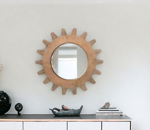 Cog 17" Round Walnut Finish Frame Wall Mirror - Montana Home & Kitchen Co.