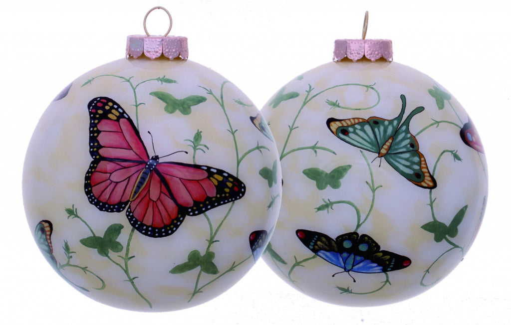 Colorful Butterflies Hand Painted Mouth Blown Glass Ornament - Montana Home & Kitchen Co.