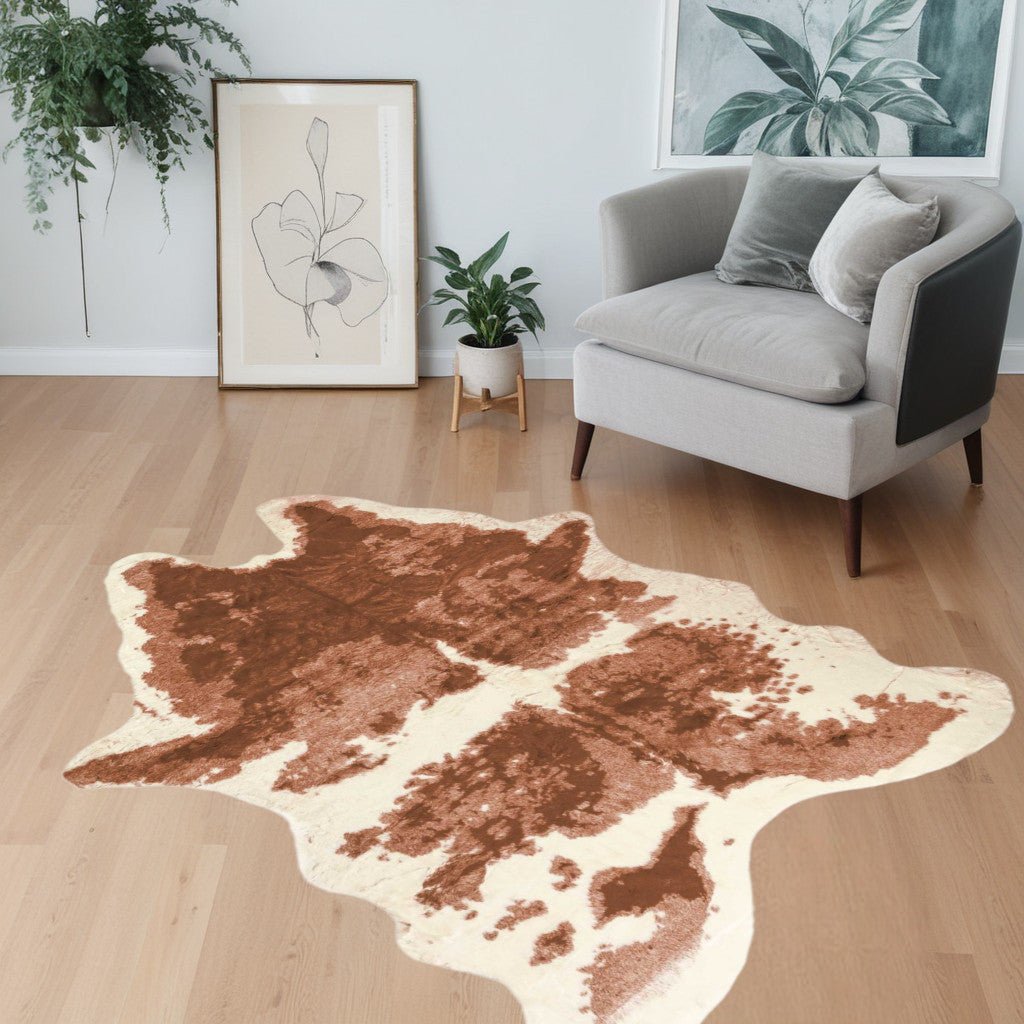 Cowhide Animal Print Area Rug Brown and Ivory Faux 4' X 5' - Montana Home & Kitchen Co.