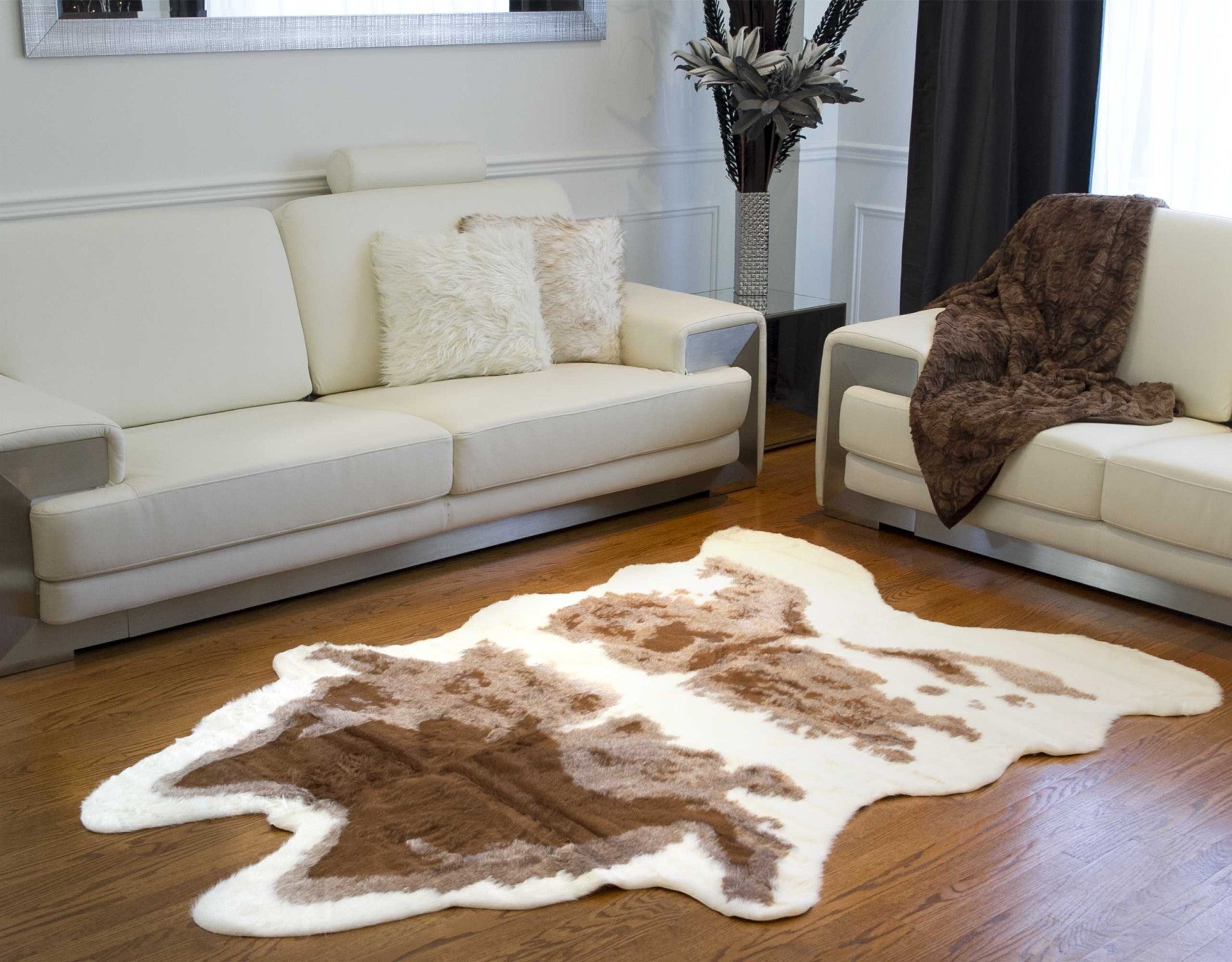 Cowhide Animal Print Area Rug Brown and Ivory Faux 4' X 5' - Montana Home & Kitchen Co.