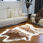 Cowhide Animal Print Area Rug Brown and Ivory Faux 4' X 5' - Montana Home & Kitchen Co.