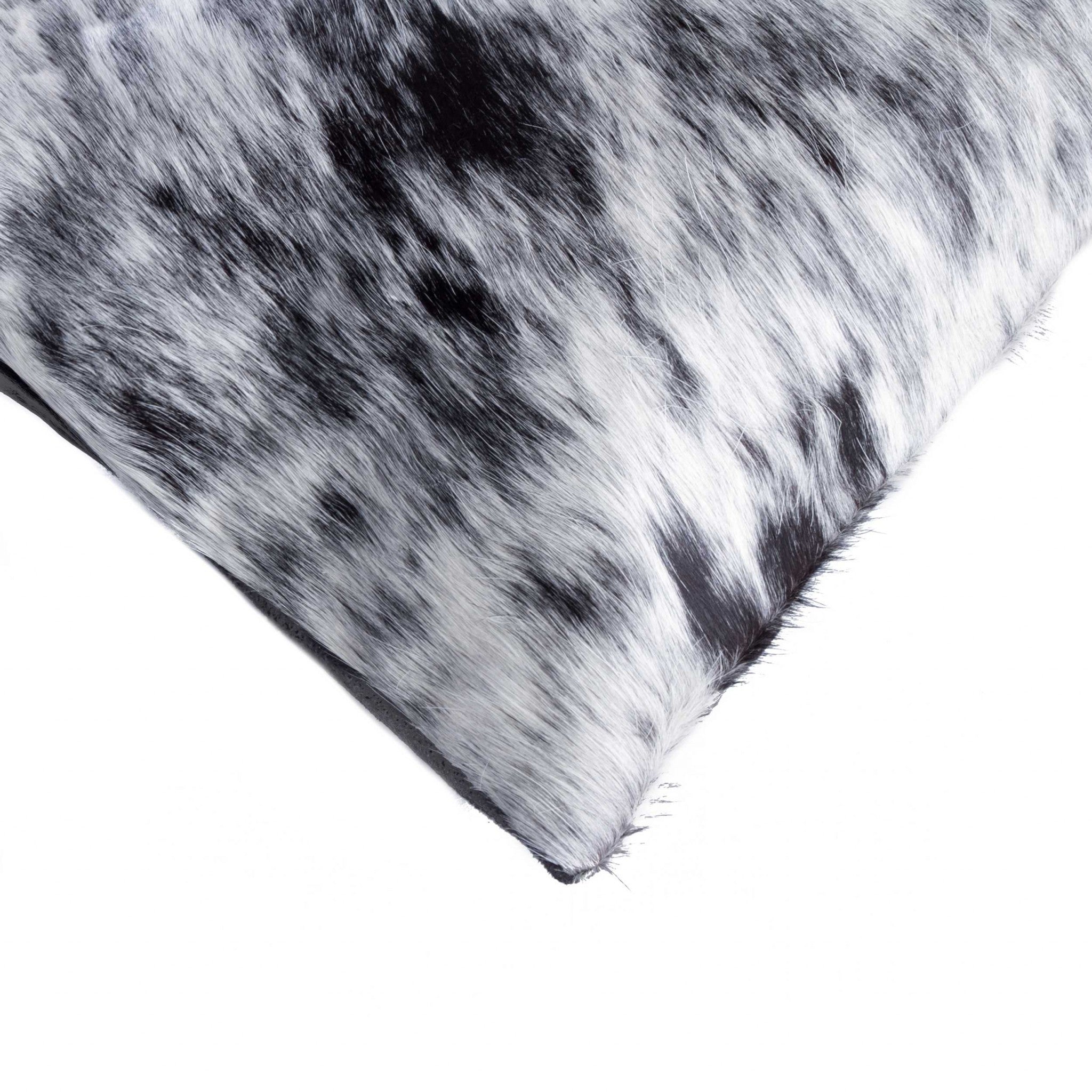 Cowhide Pillow Salt And Pepper Black And White 18" X 18" X 5" - Montana Home & Kitchen Co.