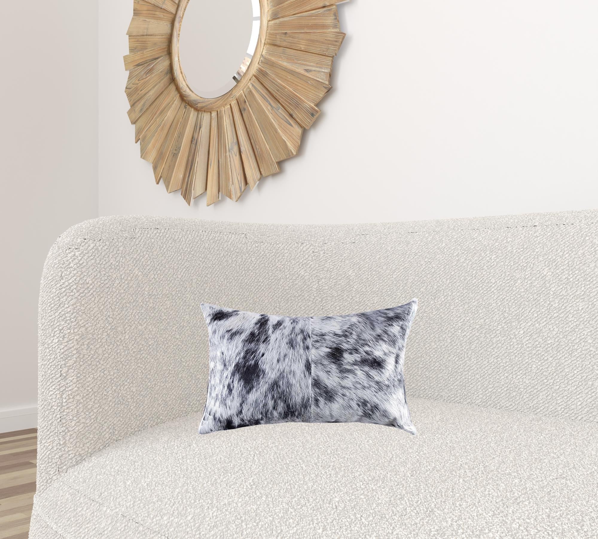 Cowhide Pillow Salt And Pepper Black And White 18" X 18" X 5" - Montana Home & Kitchen Co.