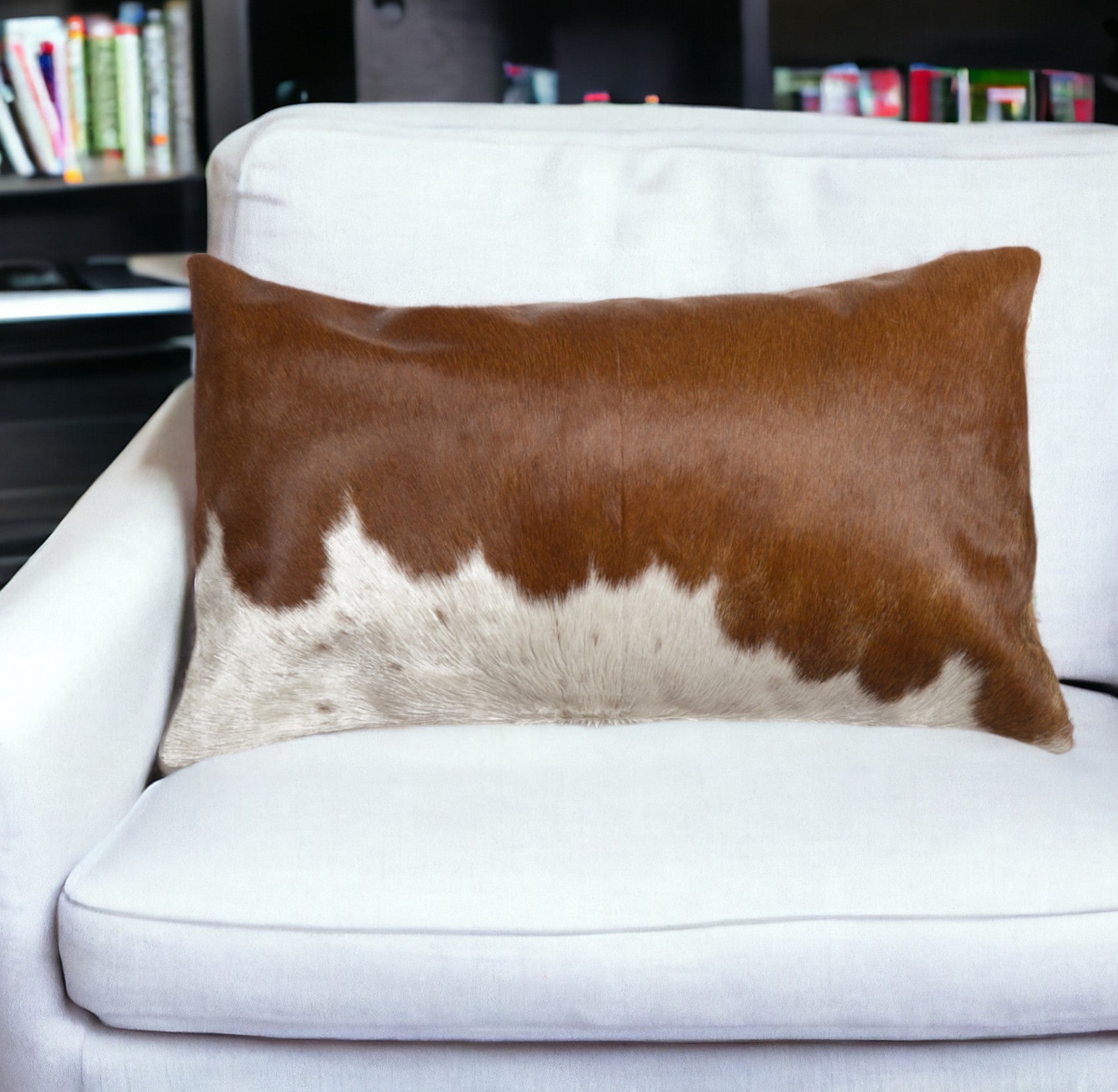 Cowhide Throw Pillow 12" X 20" Brown and White - Montana Home & Kitchen Co.