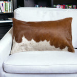 Cowhide Throw Pillow 12" X 20" Brown and White - Montana Home & Kitchen Co.