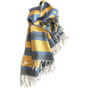 Denim Blue and Yellow Striped Turkish Towel Beach Blanket - Montana Home & Kitchen Co.