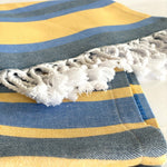 Denim Blue and Yellow Striped Turkish Towel Beach Blanket - Montana Home & Kitchen Co.