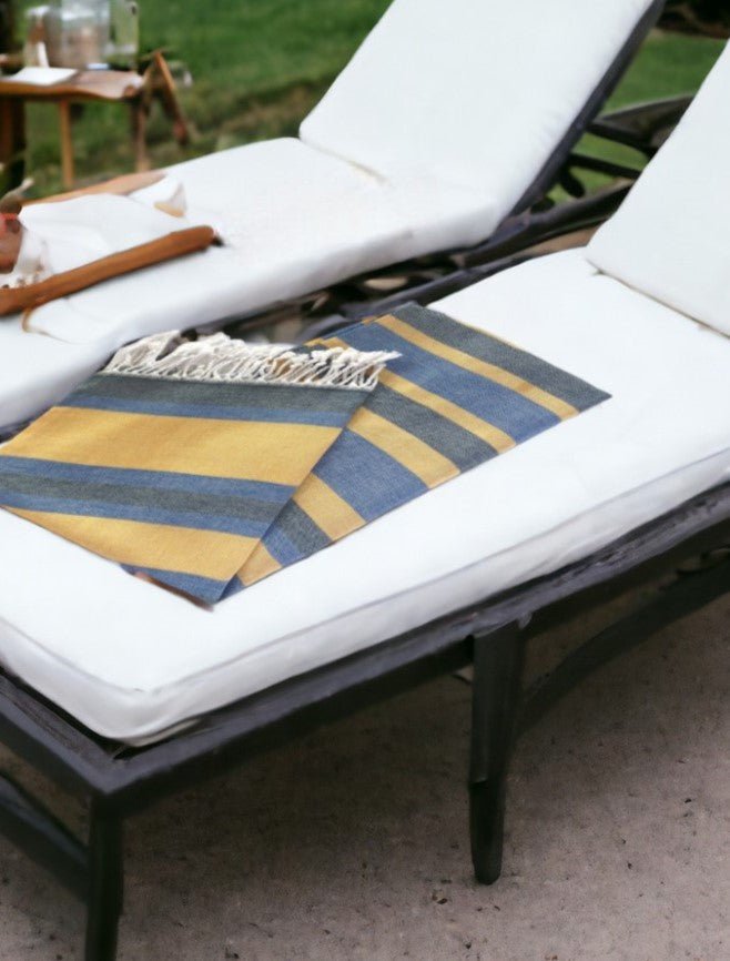 Denim Blue and Yellow Striped Turkish Towel Beach Blanket - Montana Home & Kitchen Co.