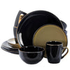 Elama Cambridge Grand 16 - Piece Dinnerware Set in Luxurious Black and Warm Taupe with Complete Setting for 4 - Montana Home & Kitchen Co.