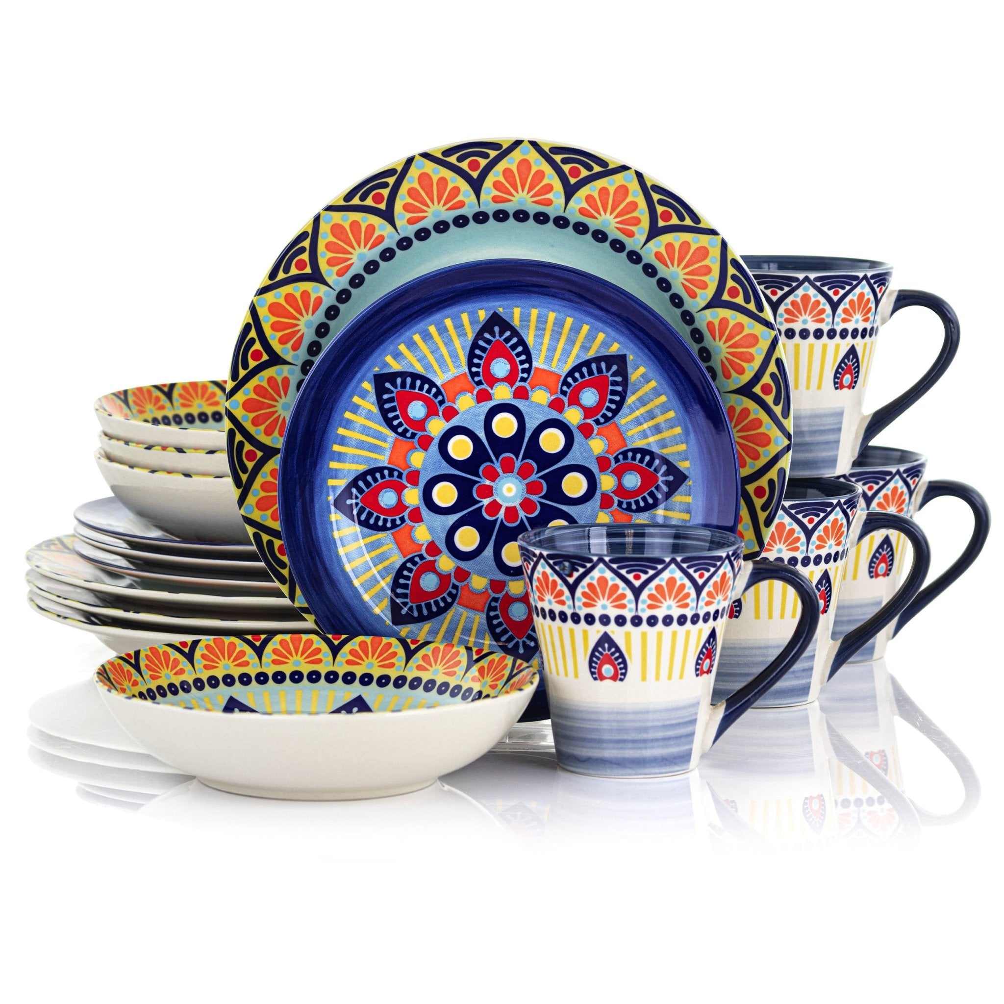 Elama Zen Blue Mozaik 16 Piece Luxurious Stoneware Dinnerware with Complete Setting for 4, 16pc - Montana Home & Kitchen Co.