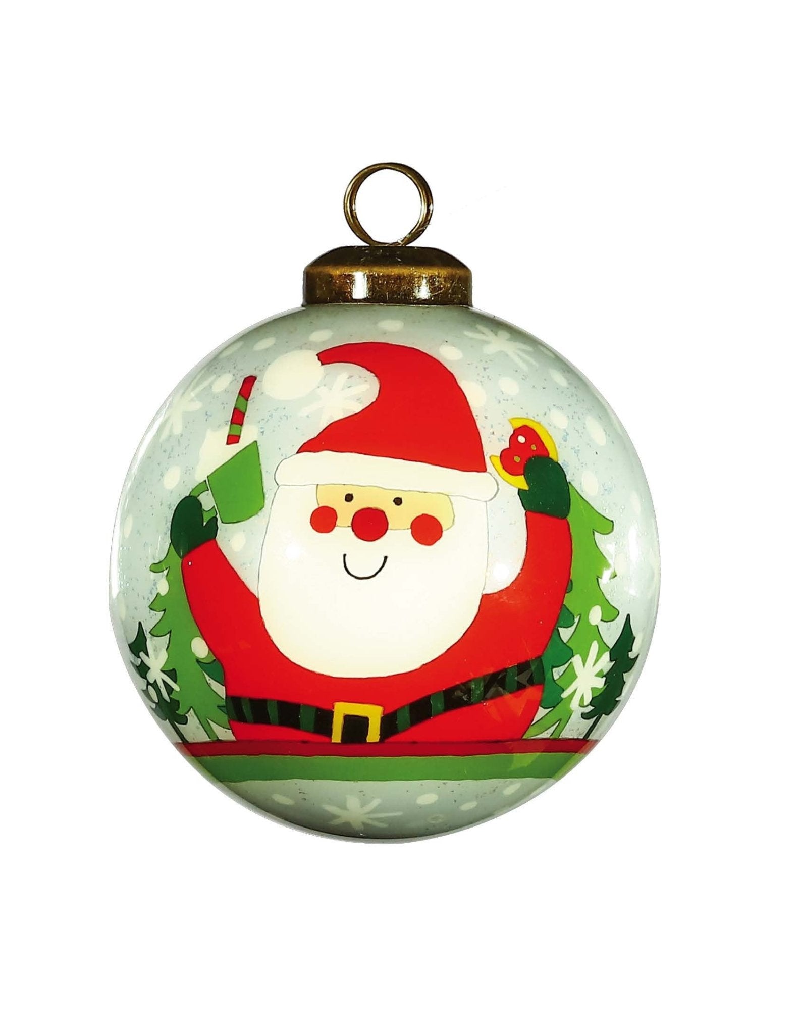 Festive Glitter Santa Hand Painted Mouth Blown Glass Ornament - Montana Home & Kitchen Co.