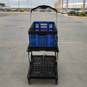 Folding service cart with wheels double - decker, shopping, library, office warehouse moving carts - Montana Home & Kitchen Co.