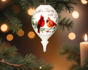 Gather Together With Joy Cardinals Hand Painted Mouth Blown Glass Ornament - Montana Home & Kitchen Co.