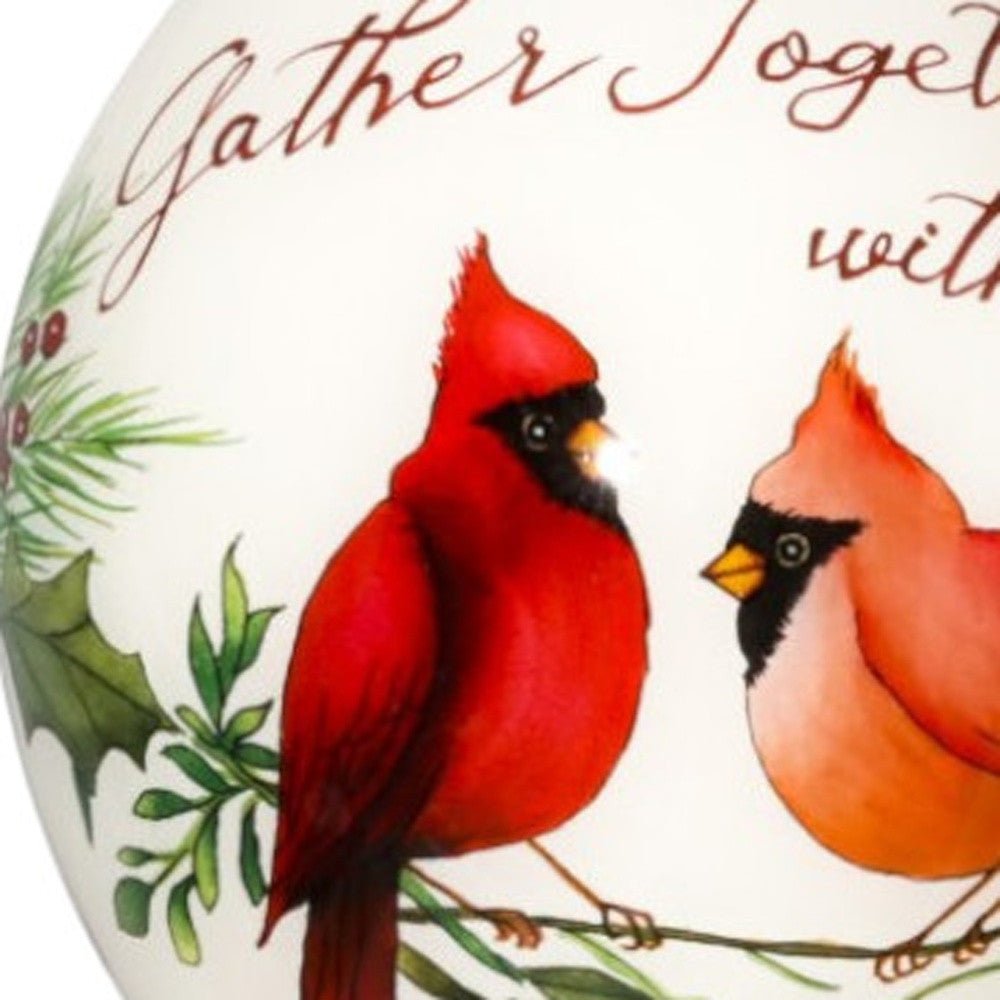 Gather Together With Joy Cardinals Hand Painted Mouth Blown Glass Ornament - Montana Home & Kitchen Co.