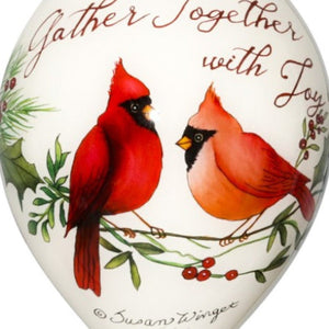 Gather Together With Joy Cardinals Hand Painted Mouth Blown Glass Ornament - Montana Home & Kitchen Co.