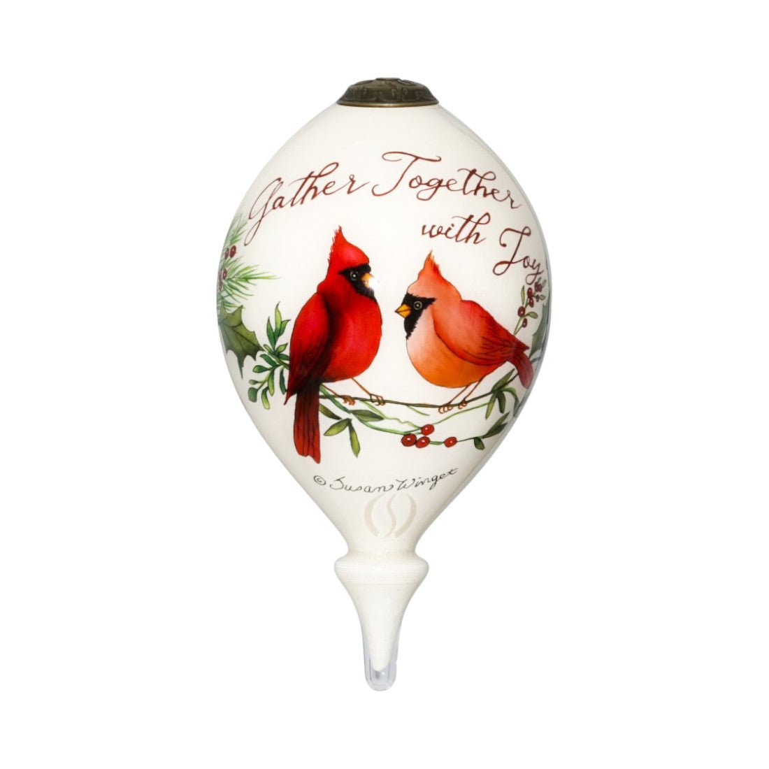 Gather Together With Joy Cardinals Hand Painted Mouth Blown Glass Ornament - Montana Home & Kitchen Co.