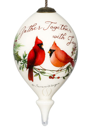 Gather Together With Joy Cardinals Hand Painted Mouth Blown Glass Ornament - Montana Home & Kitchen Co.