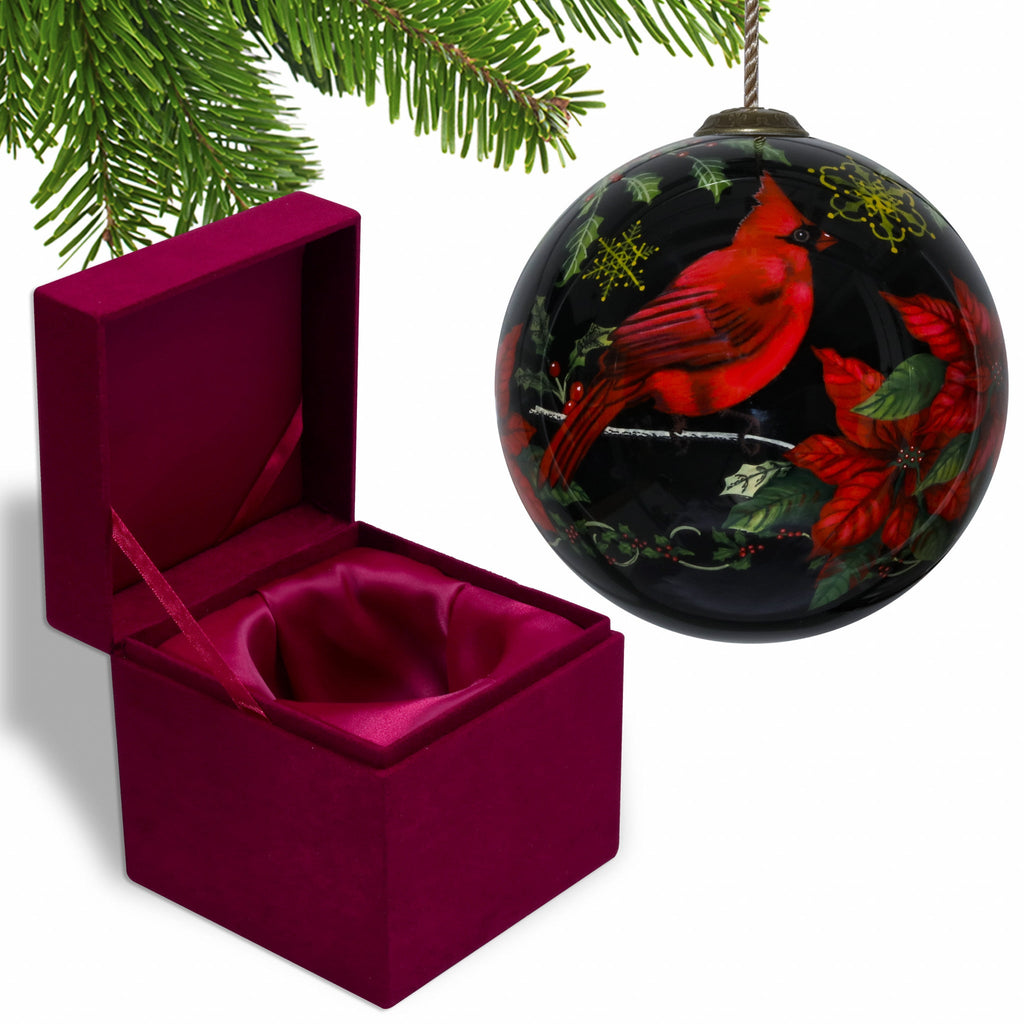 Glossy Red Cardinal Hand Painted Mouth Blown Glass Ornament - Montana Home & Kitchen Co.