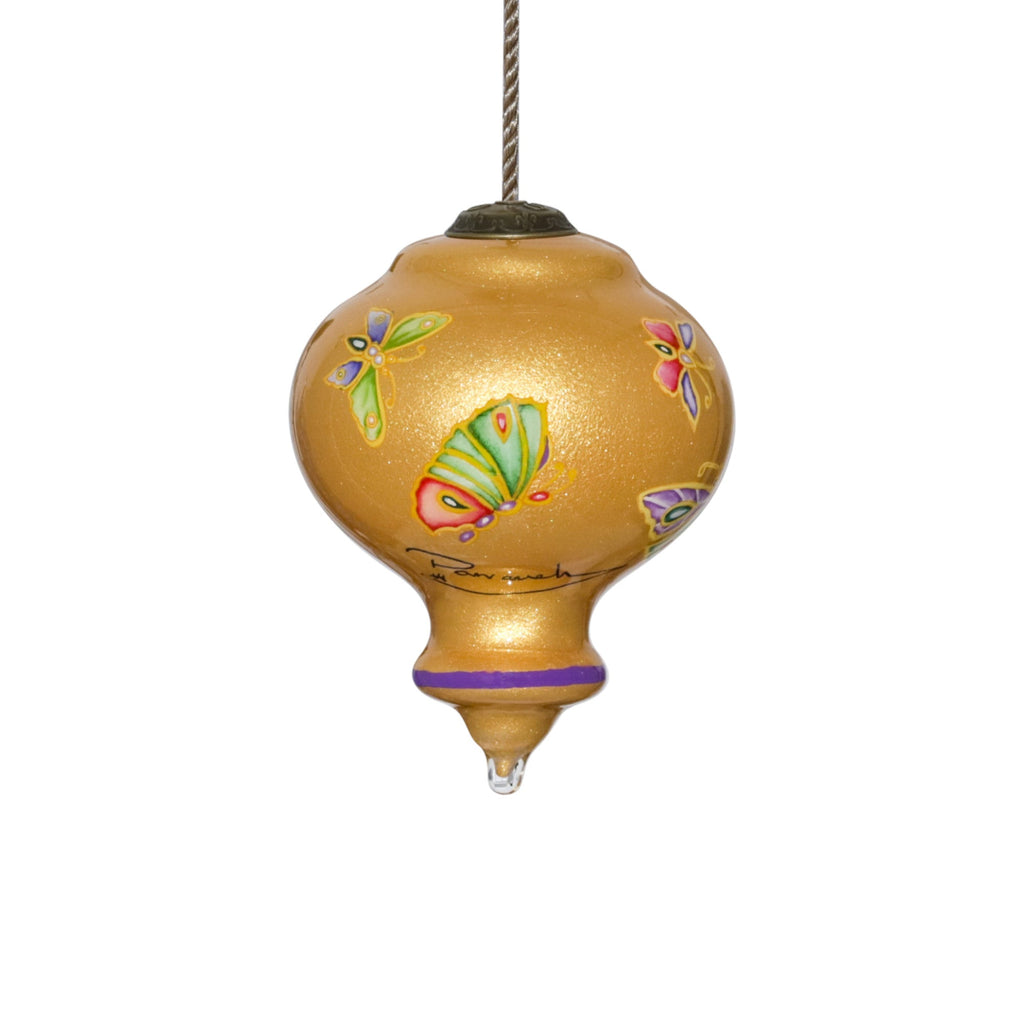 Golden Extravagant Butterflies Hand Painted Mouth Blown Glass Ornament - Montana Home & Kitchen Co.