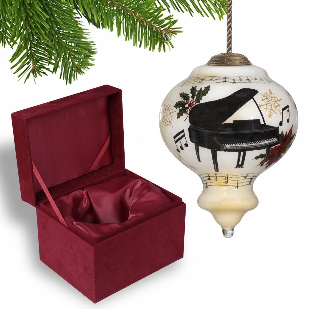 Grand Christmas Piano Hand Painted Mouth Blown Glass Ornament - Montana Home & Kitchen Co.