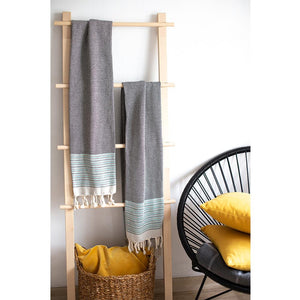 Grey And Blue Striped Turkish Towel Or Throw Blanket - Montana Home & Kitchen Co.