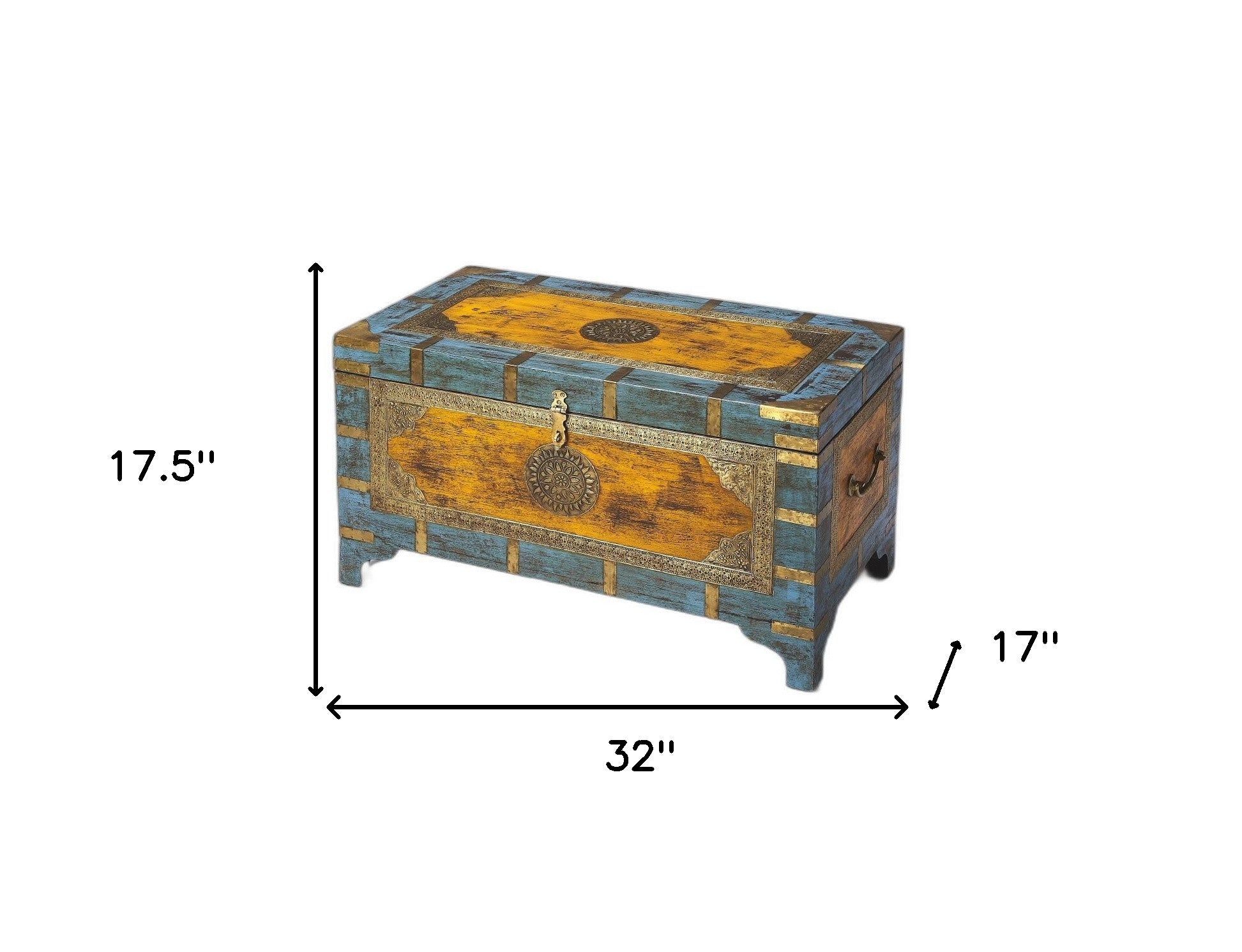 Hand Painted Brass Inlay Solid Wood Storage Trunk - Montana Home & Kitchen Co.