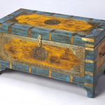 Hand Painted Brass Inlay Solid Wood Storage Trunk - Montana Home & Kitchen Co.