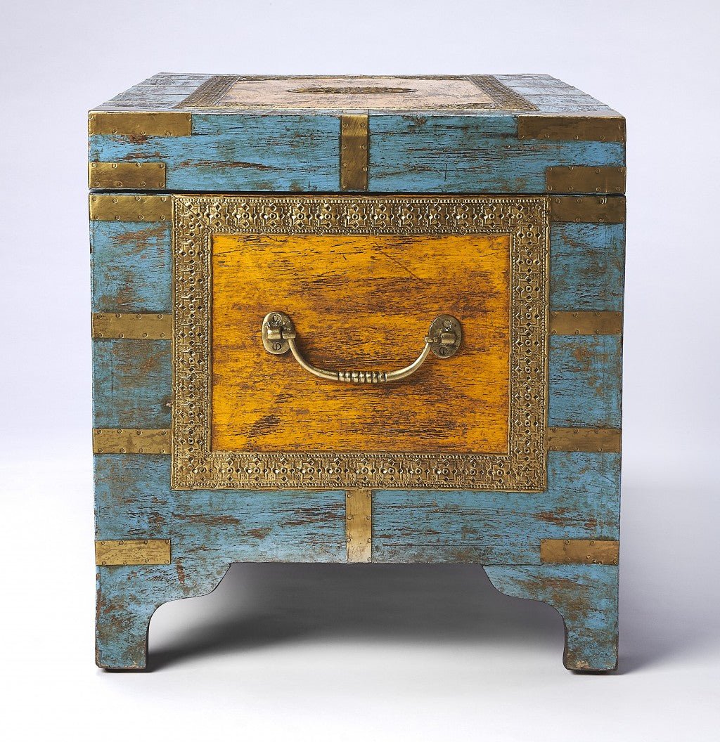 Hand Painted Brass Inlay Solid Wood Storage Trunk - Montana Home & Kitchen Co.