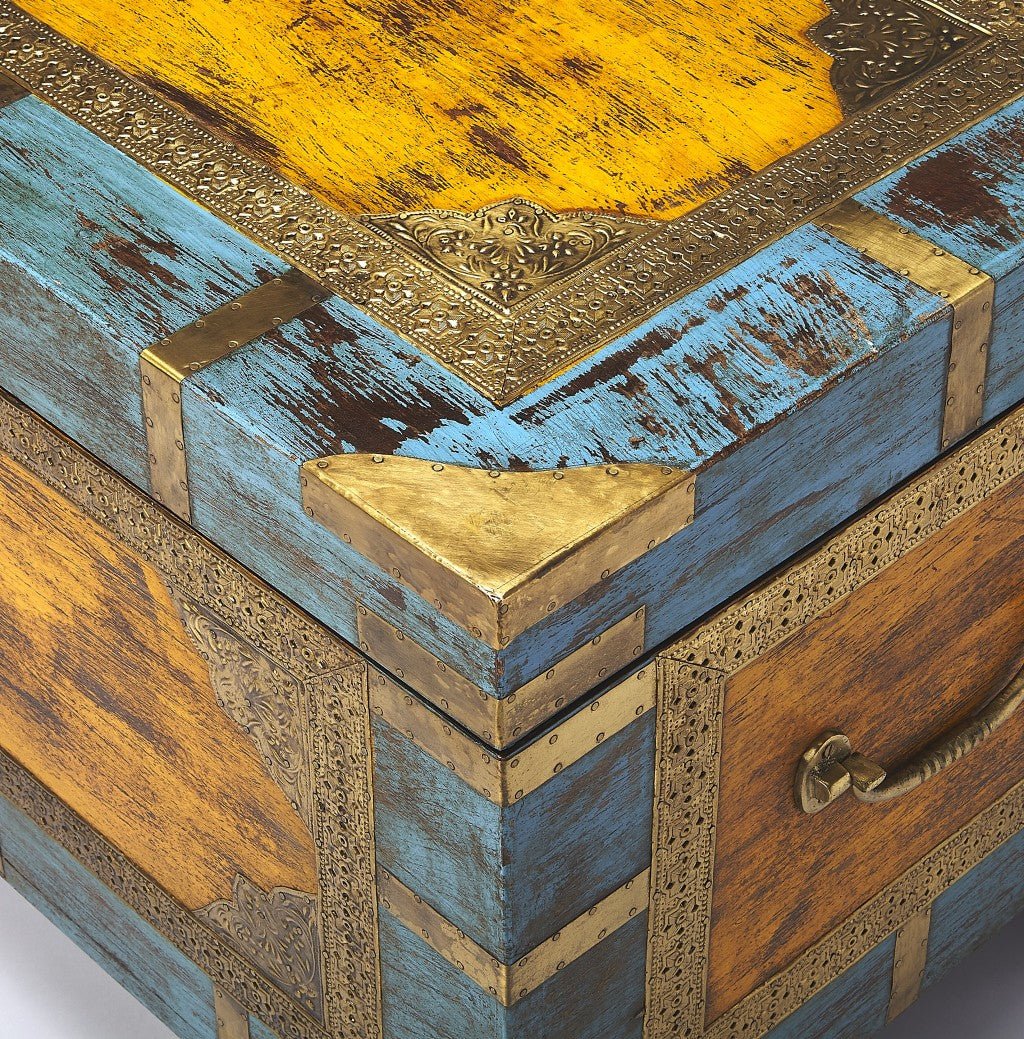 Hand Painted Brass Inlay Solid Wood Storage Trunk - Montana Home & Kitchen Co.