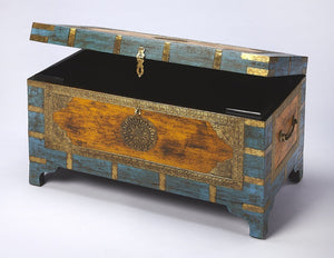 Hand Painted Brass Inlay Solid Wood Storage Trunk - Montana Home & Kitchen Co.