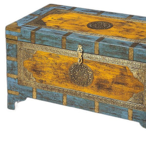 Hand Painted Brass Inlay Solid Wood Storage Trunk - Montana Home & Kitchen Co.