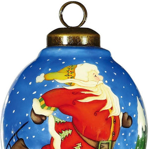 Ice Skating Santa Hand Painted Mouth Blown Glass Ornament - Montana Home & Kitchen Co.