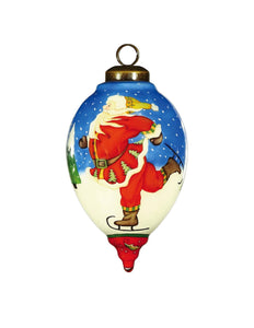 Ice Skating Santa Hand Painted Mouth Blown Glass Ornament - Montana Home & Kitchen Co.