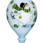 Ice Skating Shamrock Snowman Hand Painted Mouth Blown Glass Ornament - Montana Home & Kitchen Co.