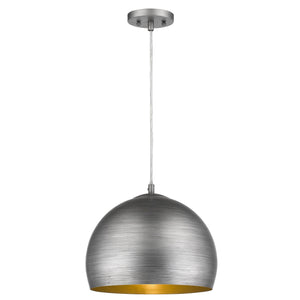 Latitude 1 - Light Hand Painted Weathered Pewter Pendant With Gold Interior Shade (13.75") - Montana Home & Kitchen Co.