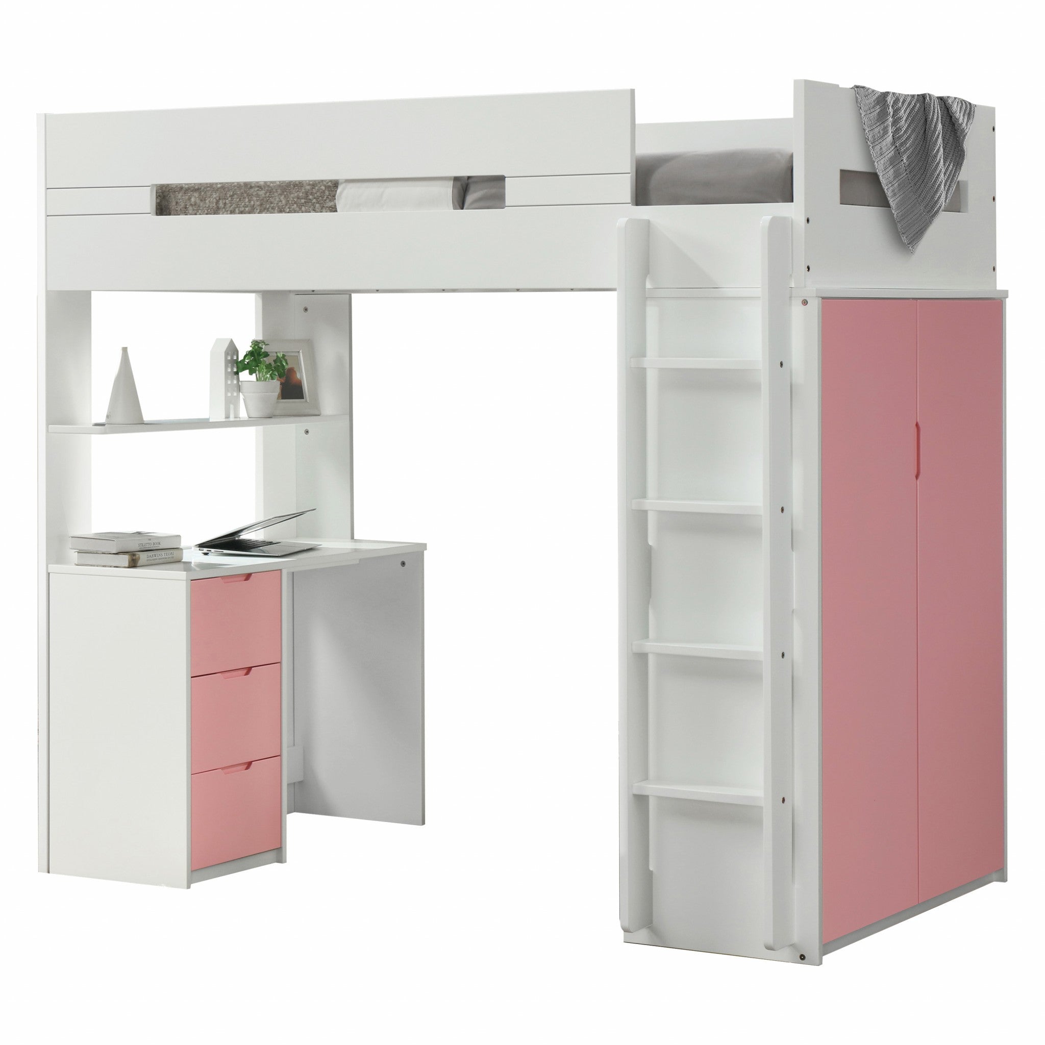 Loft Bed And Desk (Twin /White & Pink) - Montana Home & Kitchen Co.