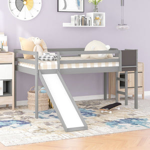 Loft Bed Bed Chalkboard and Slide (Twin Size /Gray) - Montana Home & Kitchen Co.